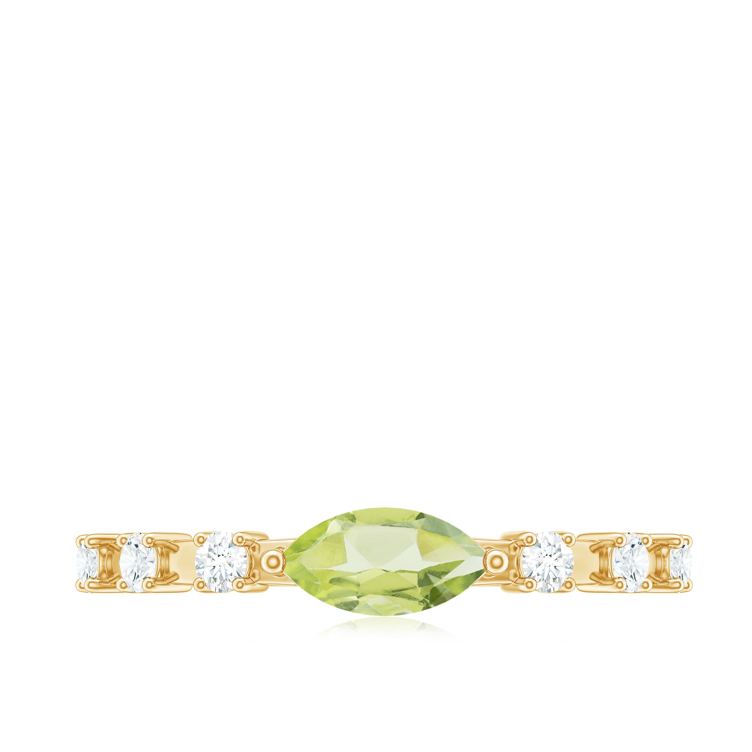 0.75 CT Peridot East West Ring with Diamond Accent AAA - Rosec Jewels