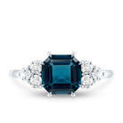Asscher Cut London Blue Topaz Solitaire Engagement Ring with Diamond Trio AAA - Rosec Jewels