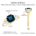 Asscher Cut London Blue Topaz Solitaire Engagement Ring with Diamond Trio AAA - Rosec Jewels