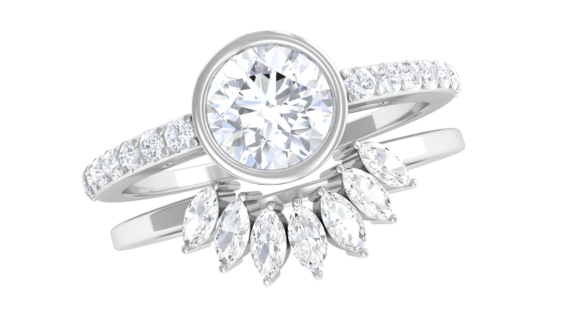 1 CT Bezel Set Cubic Zirconia Solitaire Bridal Ring Set in Gold