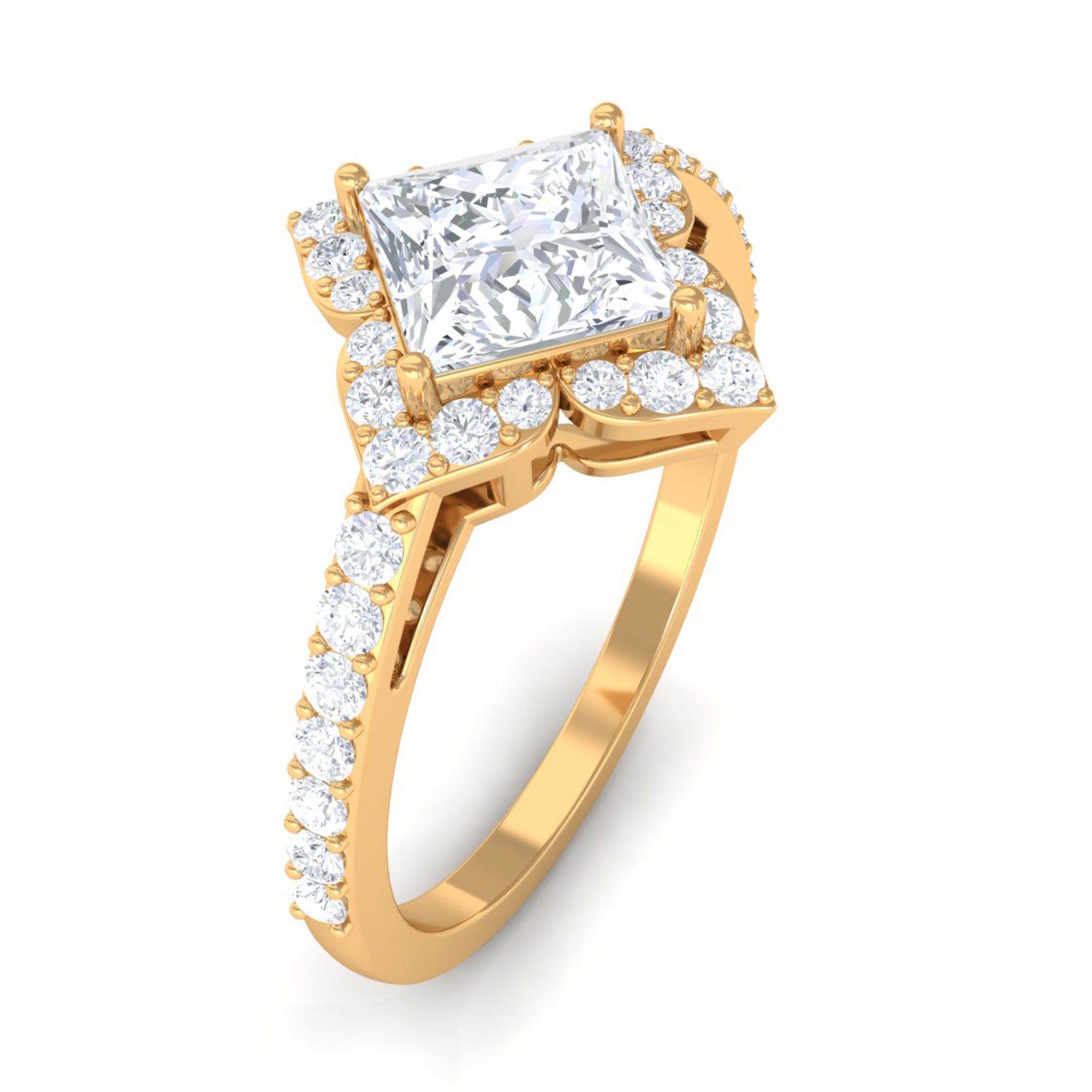 1.75 CT Princess Cut Zircon Engagement Ring Floral Halo AAAA - Rosec Jewels