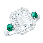 Certified 7X9 mm Moissanite Emerald Cut Engagement Ring with Emerald AAAA - Rosec Jewels