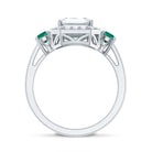 Certified 7X9 mm Moissanite Emerald Cut Engagement Ring with Emerald AAAA - Rosec Jewels