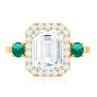 Certified 7X9 mm Moissanite Emerald Cut Engagement Ring with Emerald AAAA - Rosec Jewels