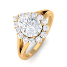 Zircon Pear Halo Engagement Ring with Split Shank AAAA - Rosec Jewels