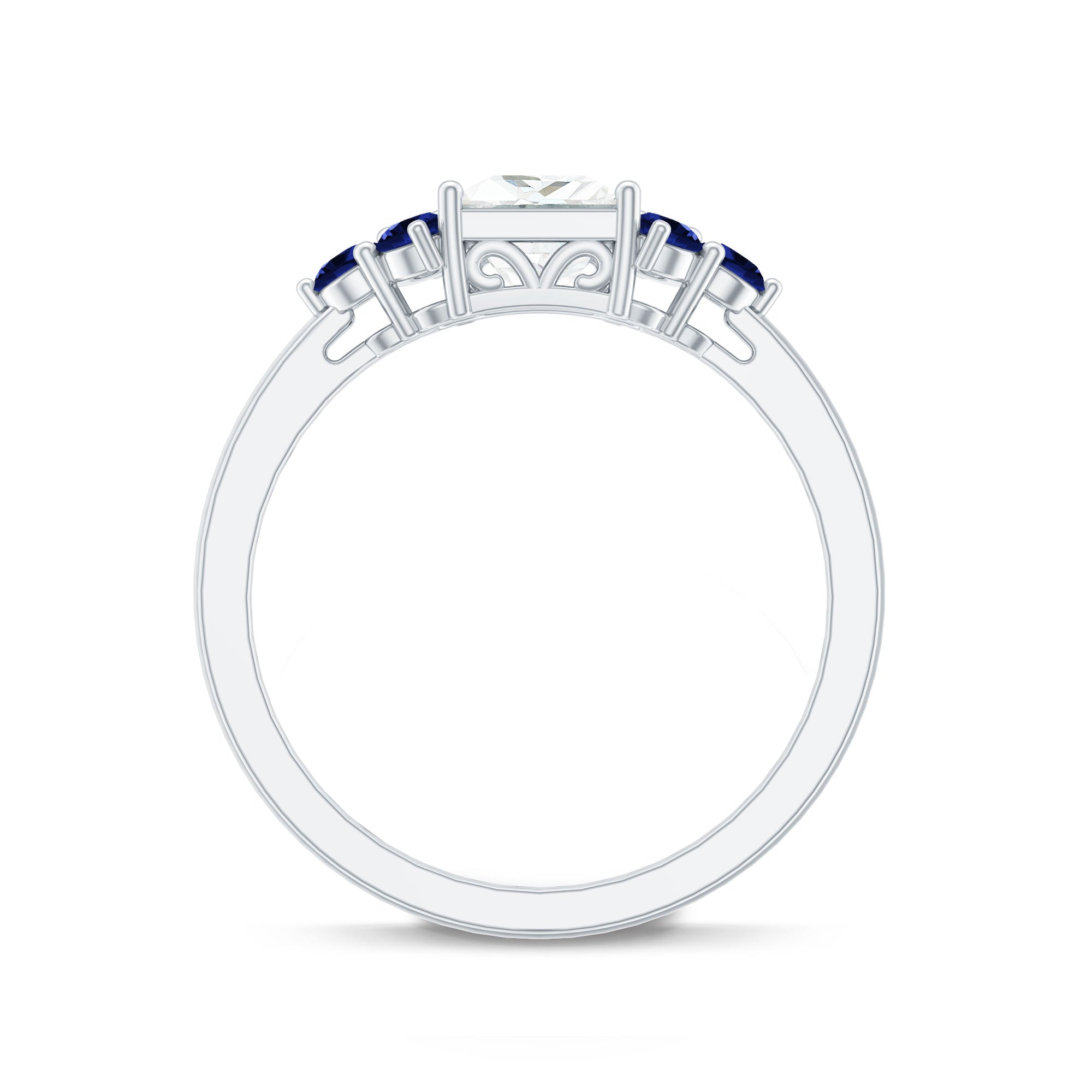 Rosec Jewels-Moissanite Princess Cut Engagement Ring With Lab Grown Blue Sapphire
