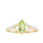 Natural 0.7 Carat Marquise Shape Peridot Promise Ring with Diamond Split Shank AAA - Rosec Jewels