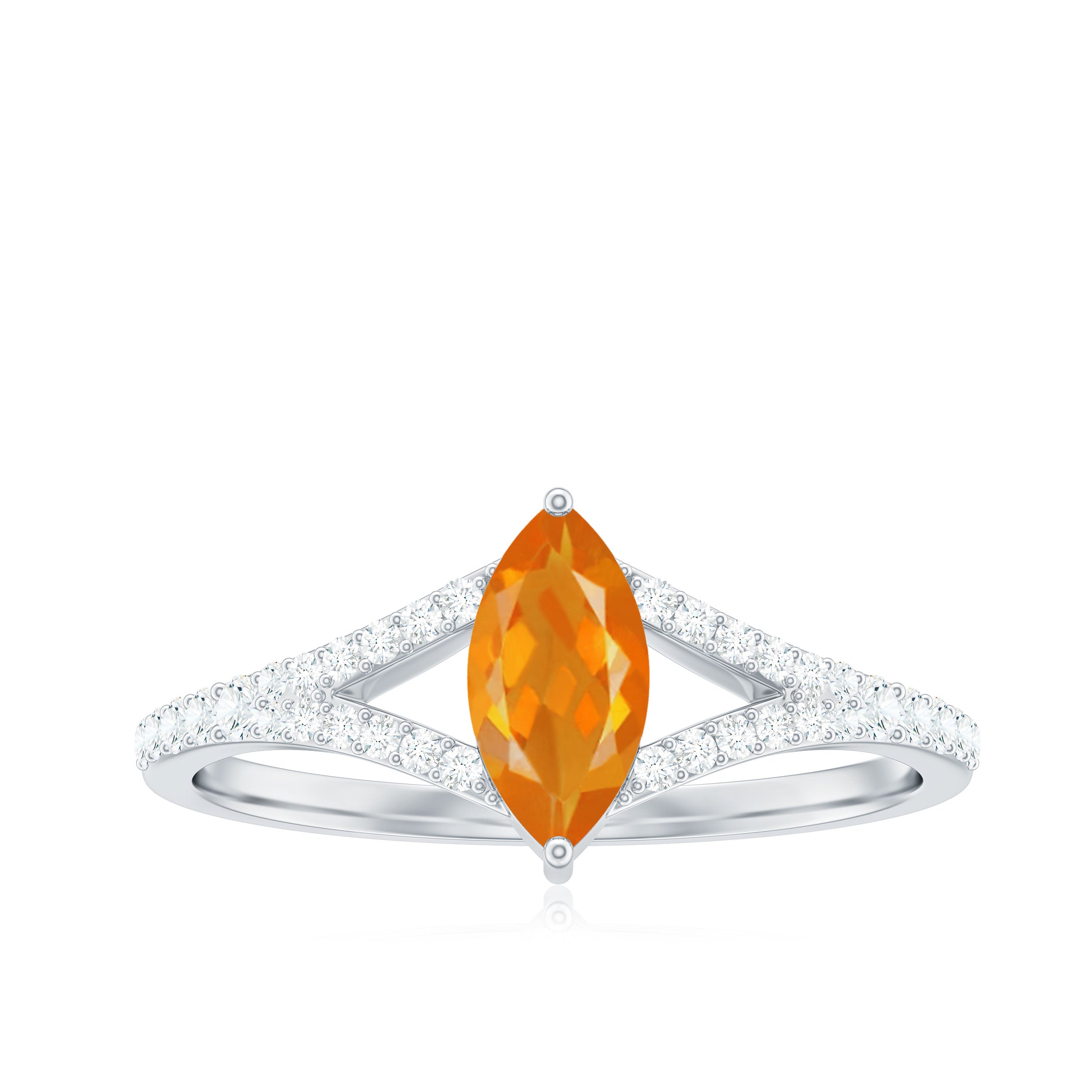 Marquise Fire Opal Split Shank Engagement Ring with Diamond AAA - Rosec Jewels