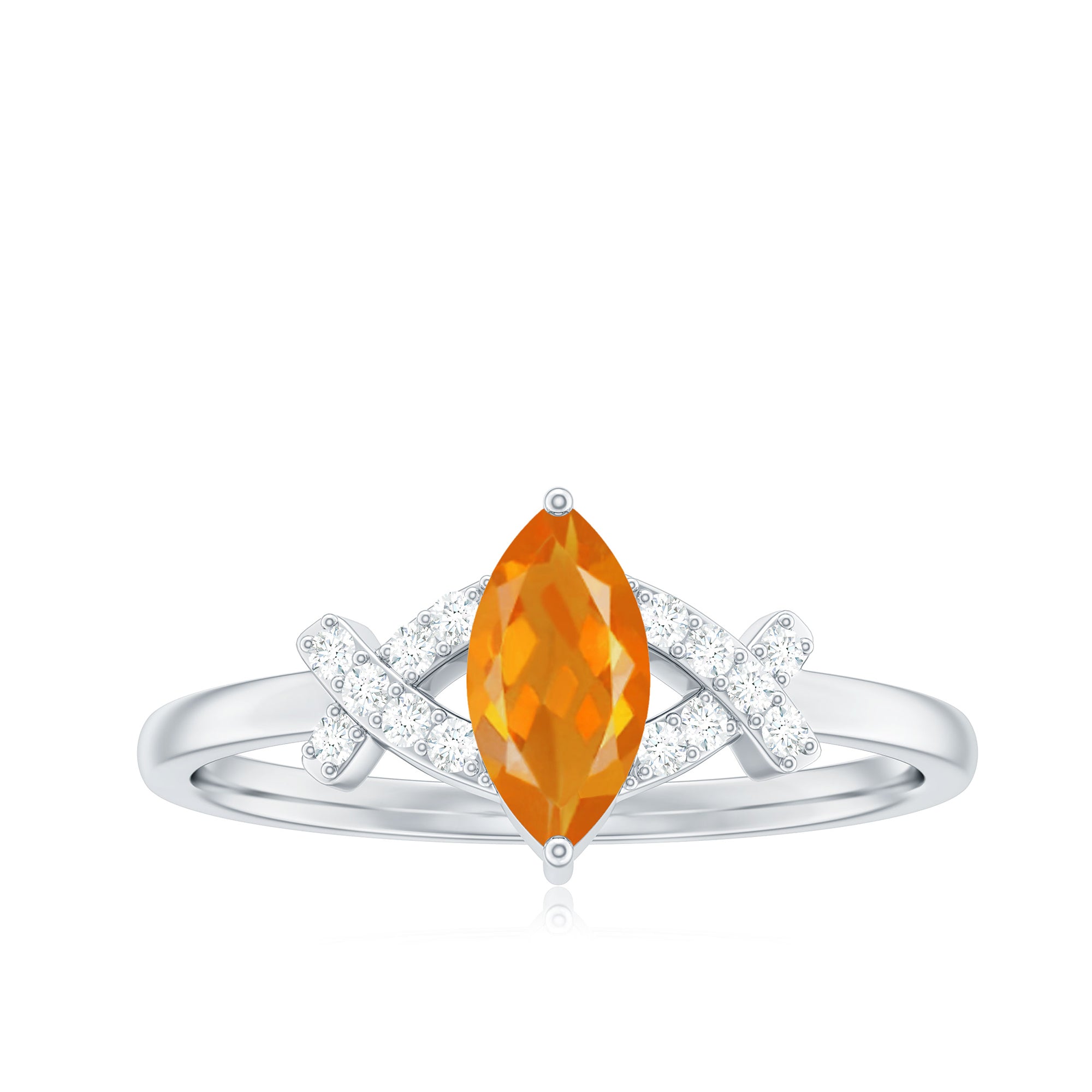 1/2 Carat Fire Opal Marquise Solitaire Ring with Diamond AAA - Rosec Jewels