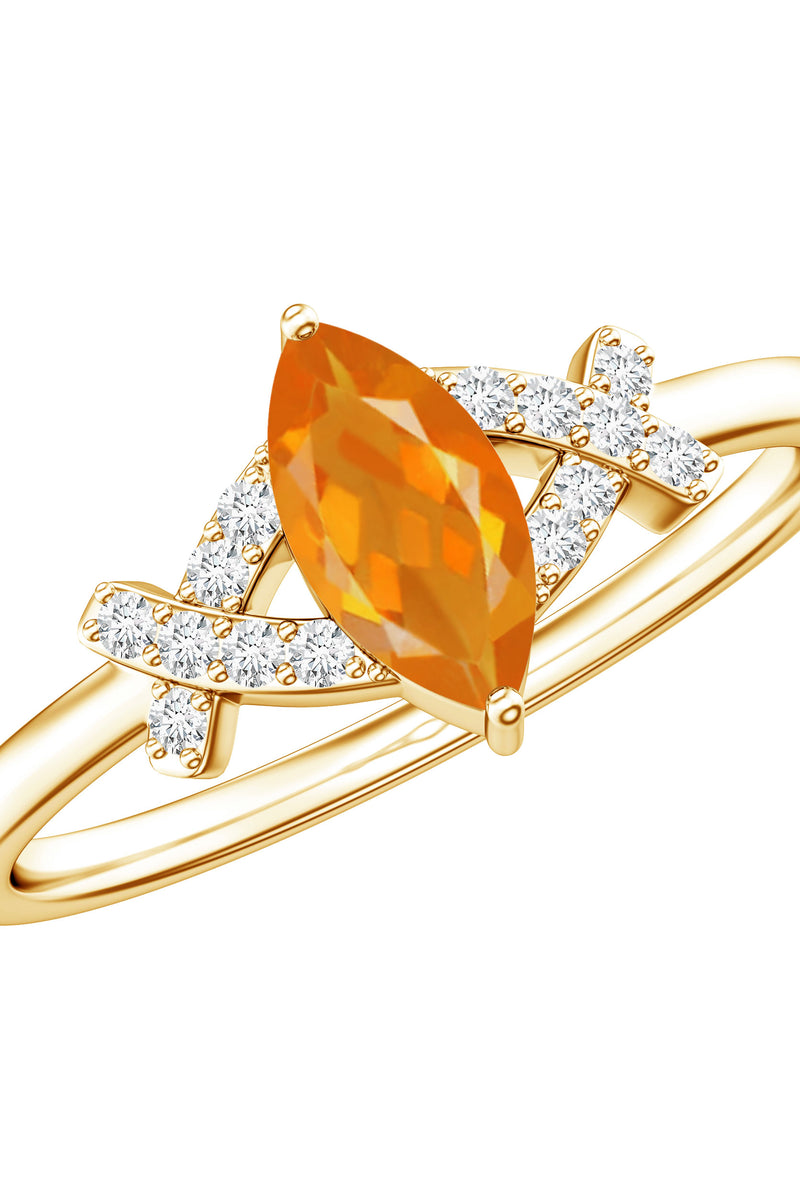 Rosec Jewels 0.3 Carat Fire Opal Marquise Solitaire Ring with Diamond