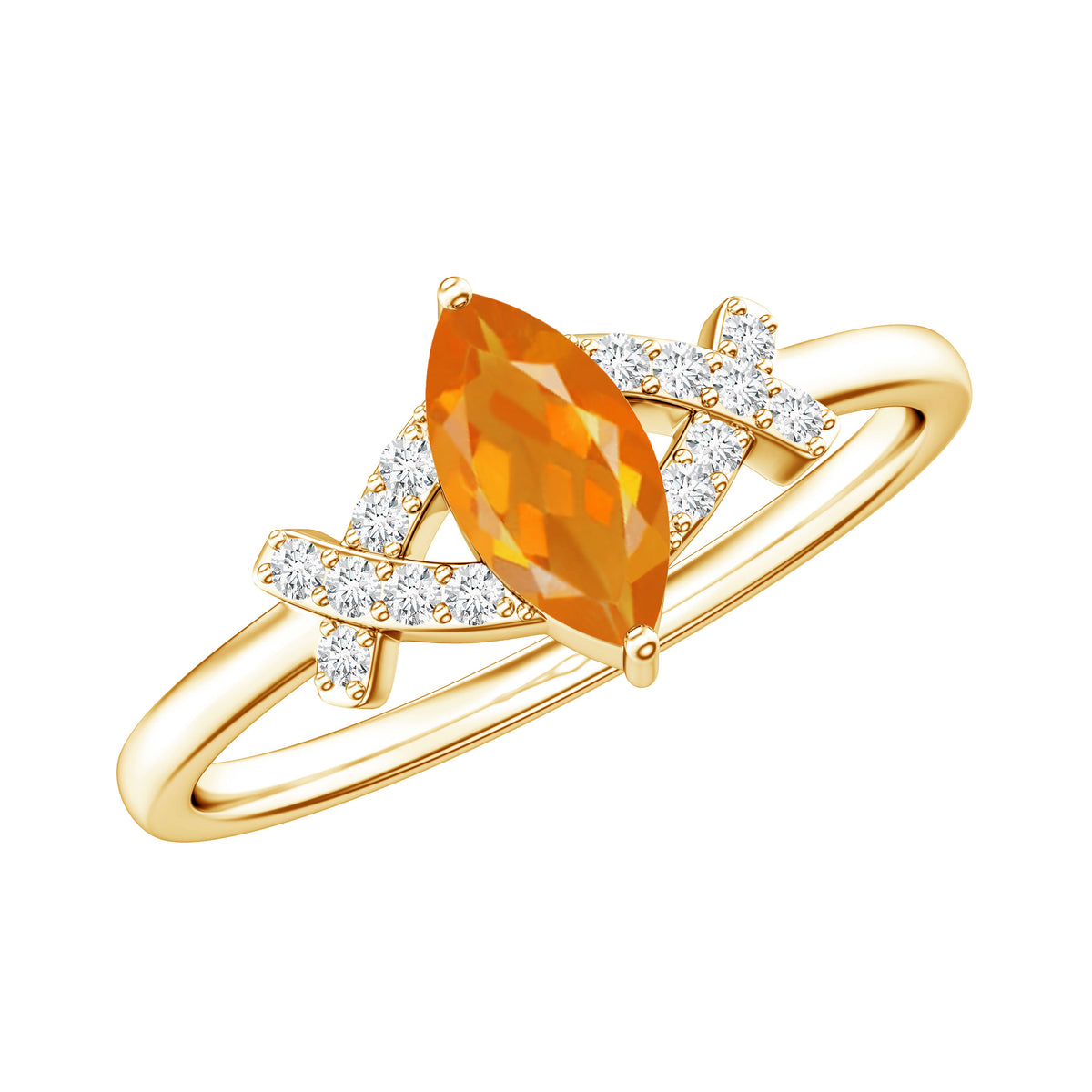 Rosec Jewels 0.3 Carat Fire Opal Marquise Solitaire Ring with Diamond