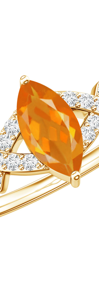 Rosec Jewels 0.3 Carat Fire Opal Marquise Solitaire Ring with Diamond