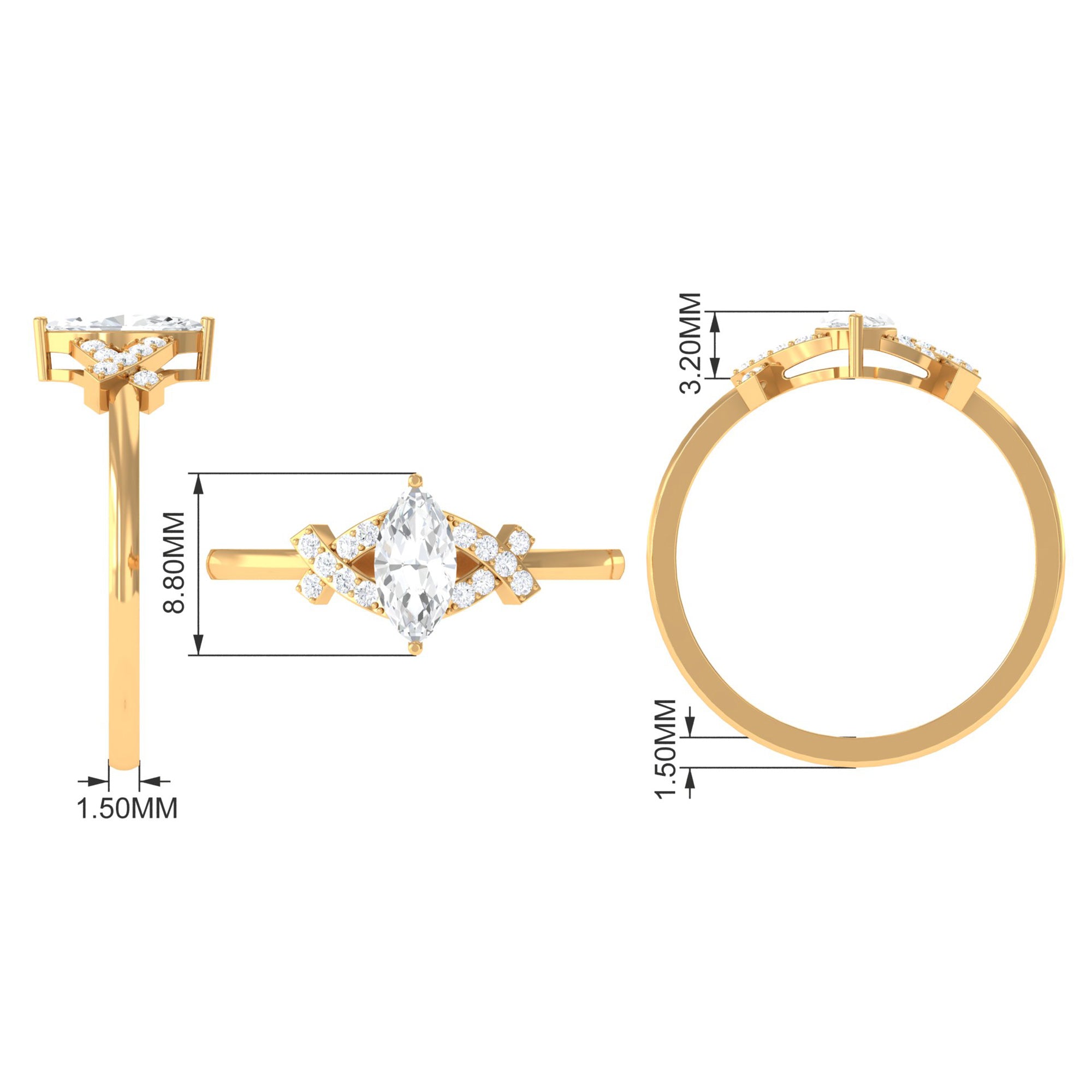 1 CT Marquise Cut Zircon Engagement Ring with Split Shank AAAA - Rosec Jewels