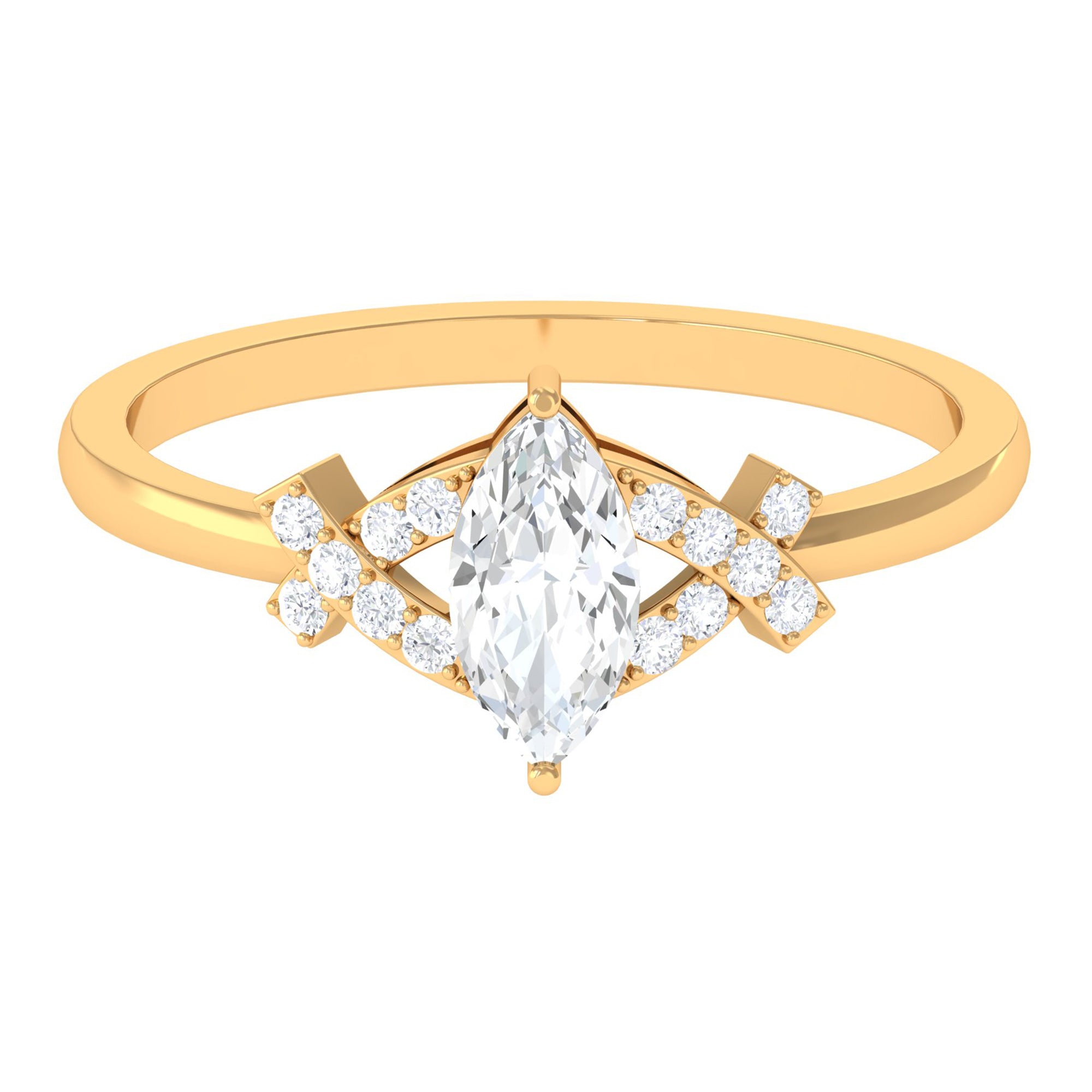 1 CT Marquise Cut Zircon Engagement Ring with Split Shank AAAA - Rosec Jewels