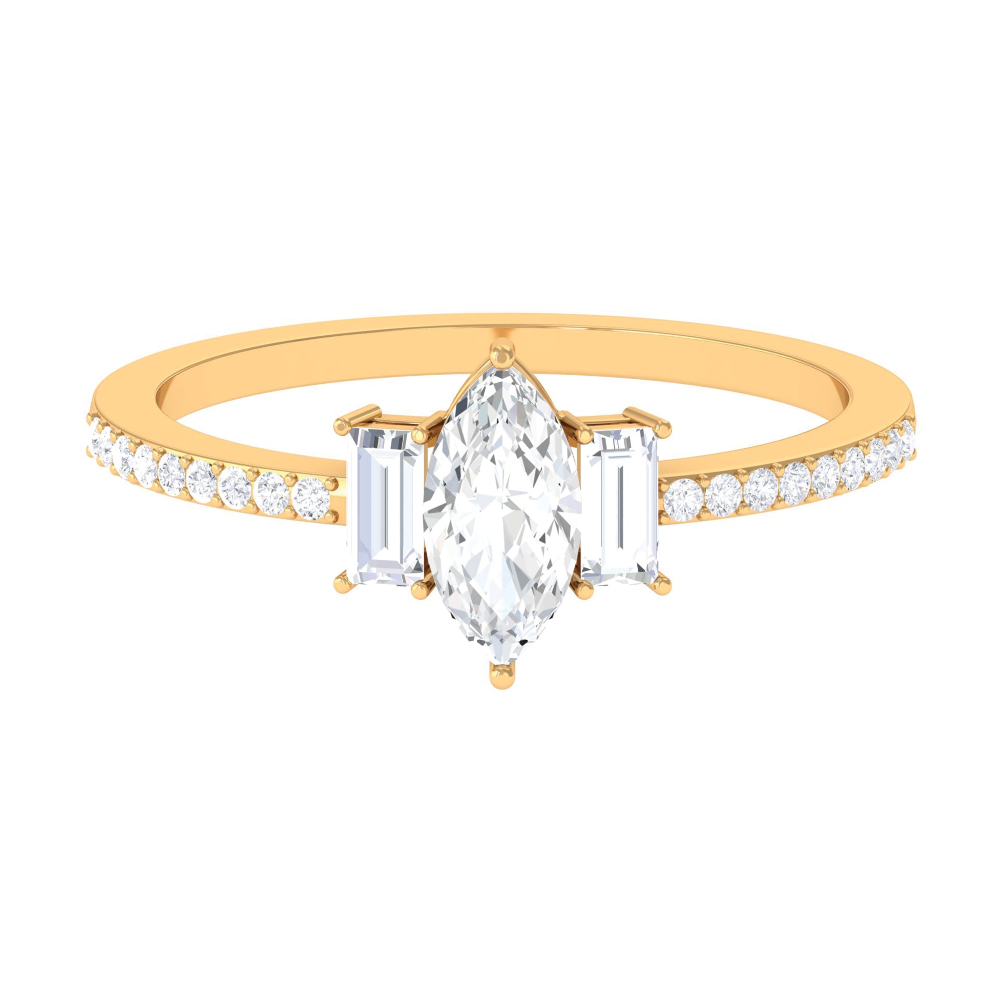 1.25 CT Zircon Three Stone Engagement Ring with Side Stones AAAA - Rosec Jewels
