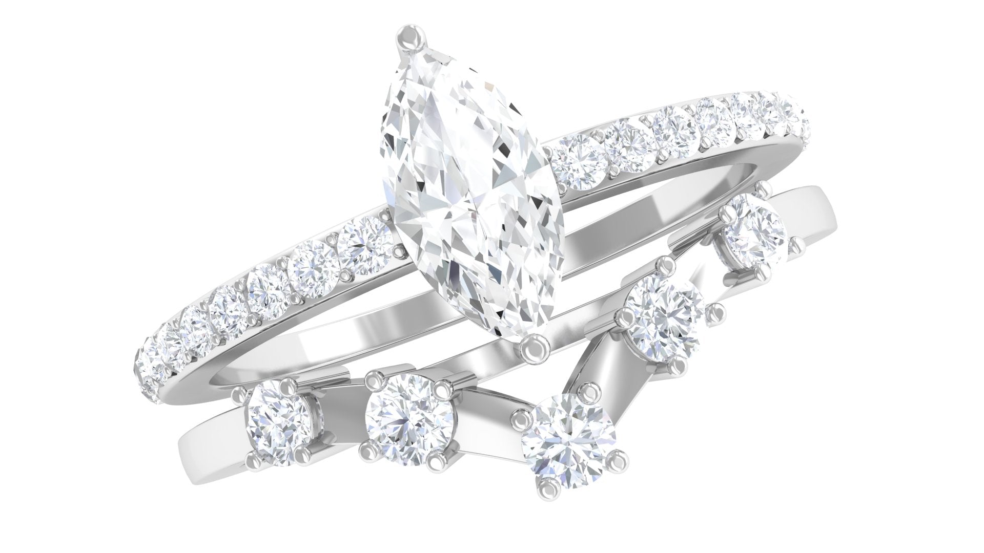 1.25 CT Marquise and Round Cut Zircon Solitaire Bridal Ring Set AAAA - Rosec Jewels