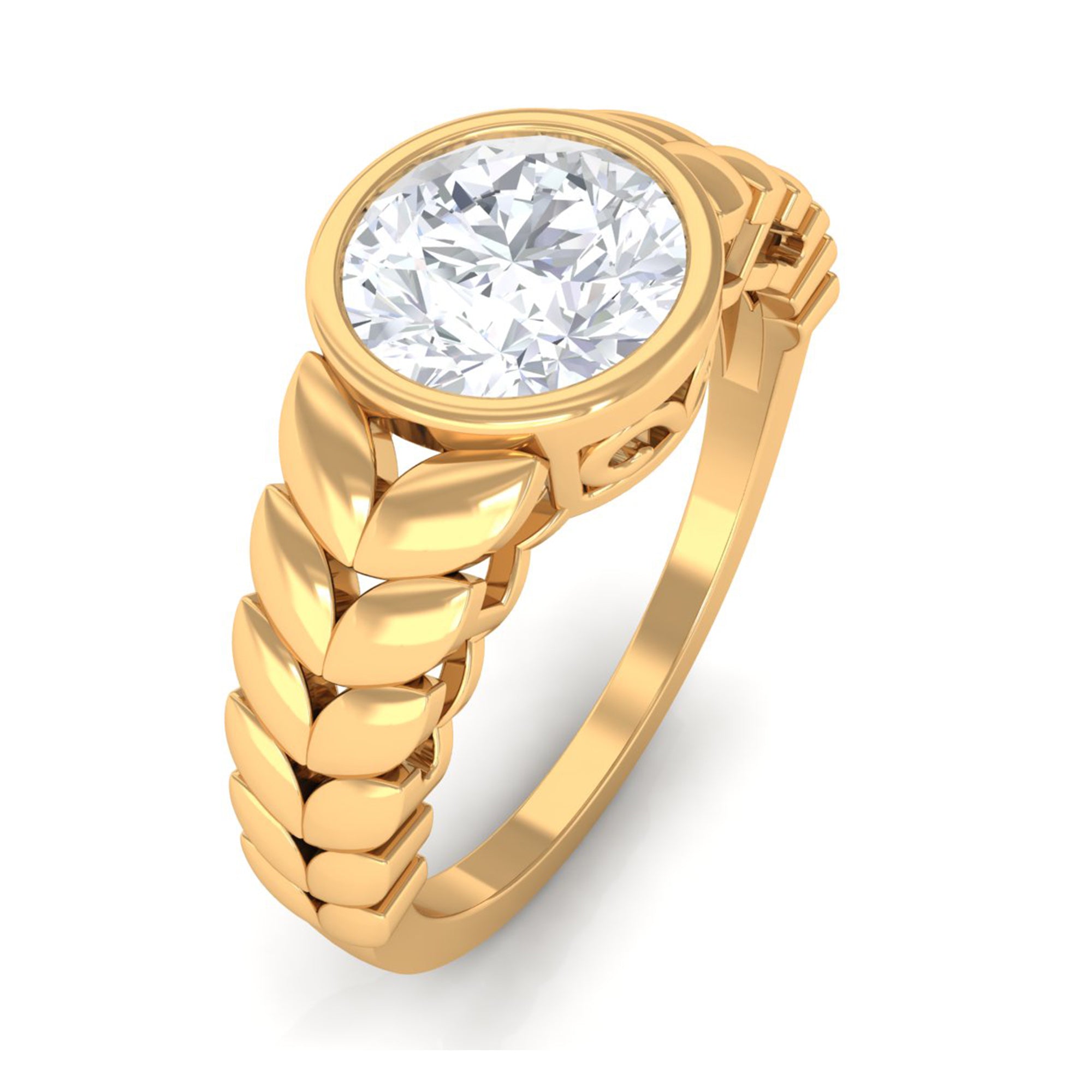 1.3 Carat Bezel Set Cubic Zirconia Leaf Engagement Ring AAAA - Rosec Jewels