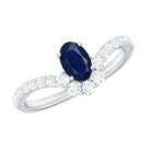Rosec Jewels-1.25 CT Oval Cut Blue Sapphire and Diamond Chevron Ring