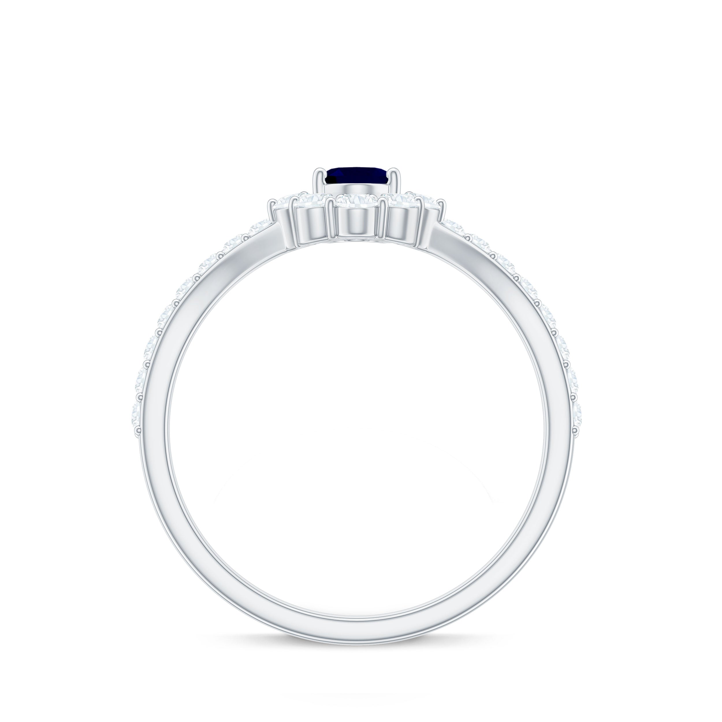 Rosec Jewels-1.25 CT Oval Cut Blue Sapphire and Diamond Chevron Ring