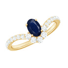 Rosec Jewels-1.25 CT Oval Cut Blue Sapphire and Diamond Chevron Ring