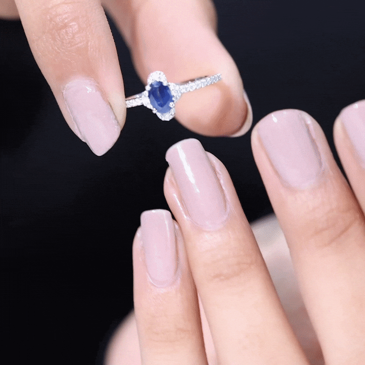 Rosec Jewels-Natural 0.6 Carat Blue Sapphire Oval Engagement Ring with Diamond