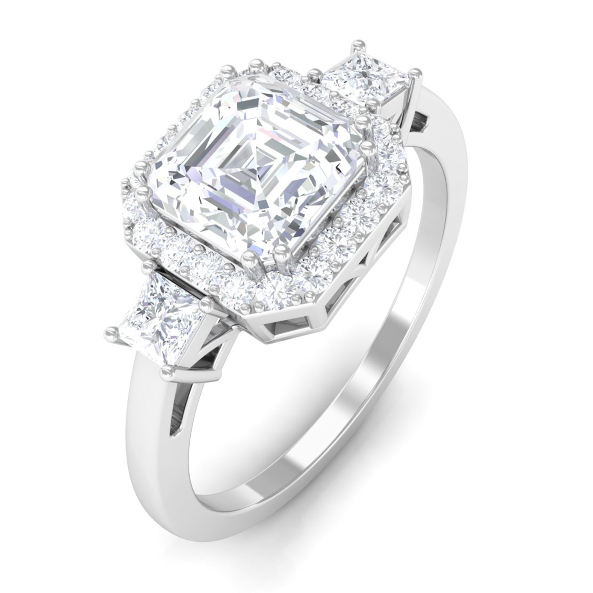 Asscher Cut Zircon Statement Engagement Ring AAAA - Rosec Jewels