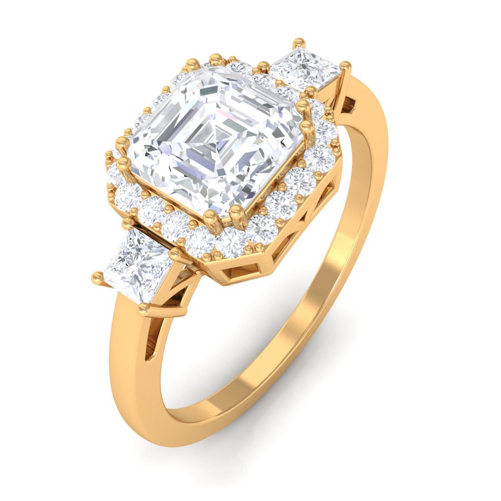 Asscher Cut Zircon Statement Engagement Ring AAAA - Rosec Jewels