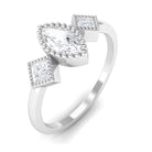 Beaded Bezel Set Zircon Three Stone Engagement Ring AAAA - Rosec Jewels