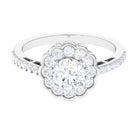 Cubic Zirconia Flower Engagement Ring with Side Stones AAAA - Rosec Jewels