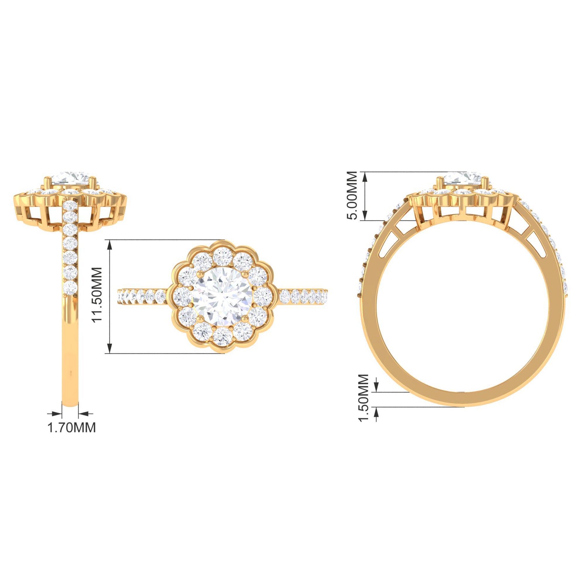 Cubic Zirconia Flower Engagement Ring with Side Stones AAAA - Rosec Jewels
