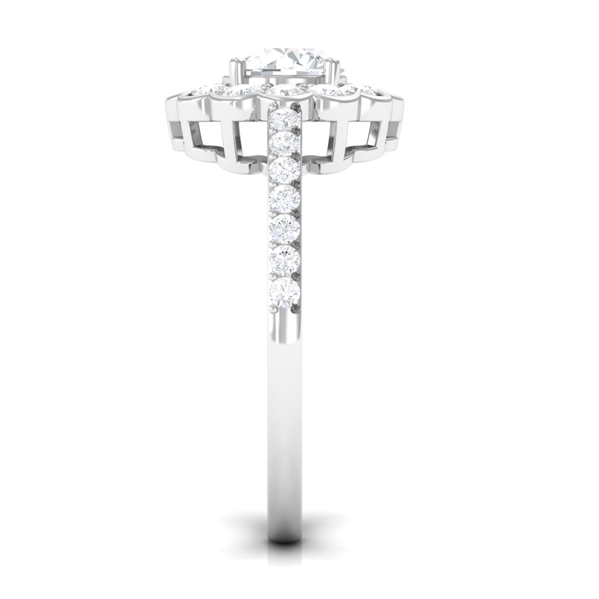 Cubic Zirconia Flower Engagement Ring with Side Stones AAAA - Rosec Jewels