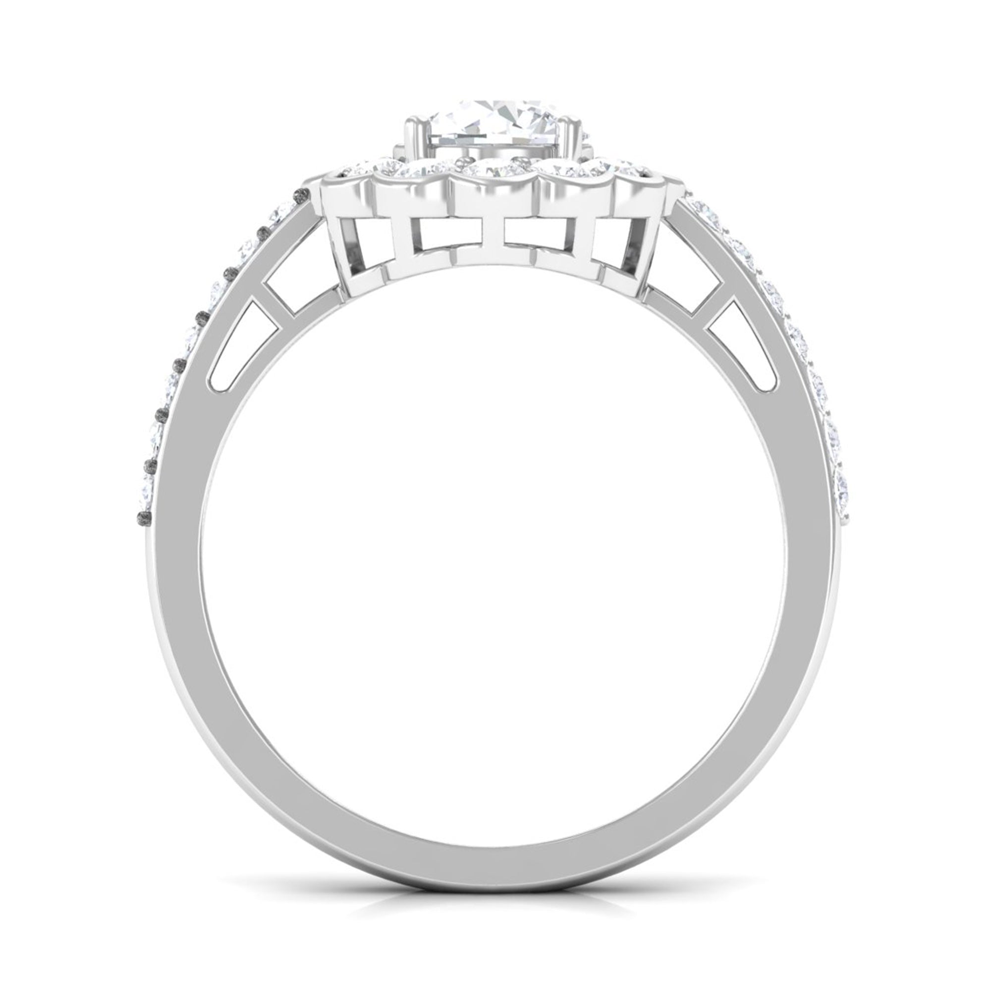Cubic Zirconia Flower Engagement Ring with Side Stones AAAA - Rosec Jewels