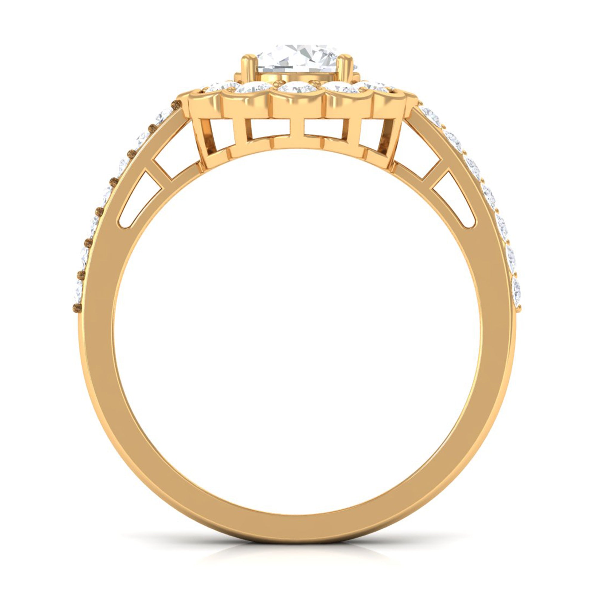 Cubic Zirconia Flower Engagement Ring with Side Stones AAAA - Rosec Jewels