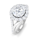 Rosec Jewels-Round Zircon Halo Engagement Ring with Split Shank