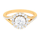 Rosec Jewels-Round Zircon Halo Engagement Ring with Split Shank