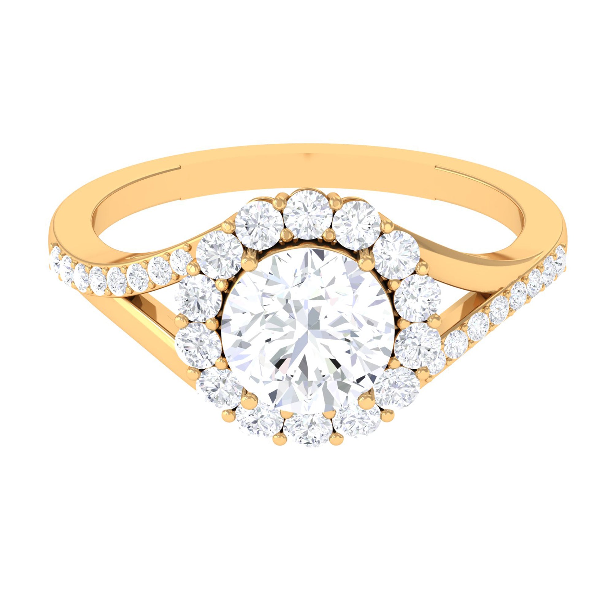 Rosec Jewels-Round Zircon Halo Engagement Ring with Split Shank