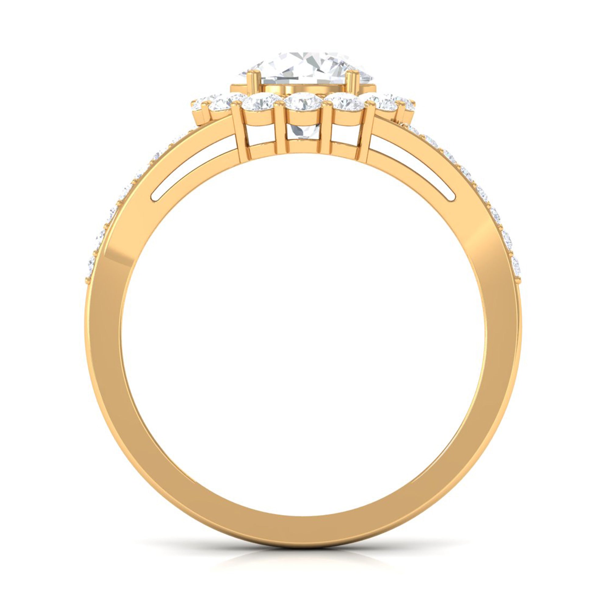 Rosec Jewels-Round Zircon Halo Engagement Ring with Split Shank
