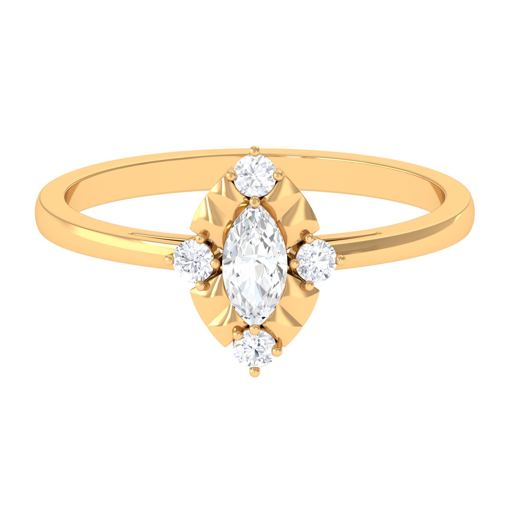 Rosec Jewels-Marquise Cut Cubic Zirconia Engagement Ring with Textured Detail