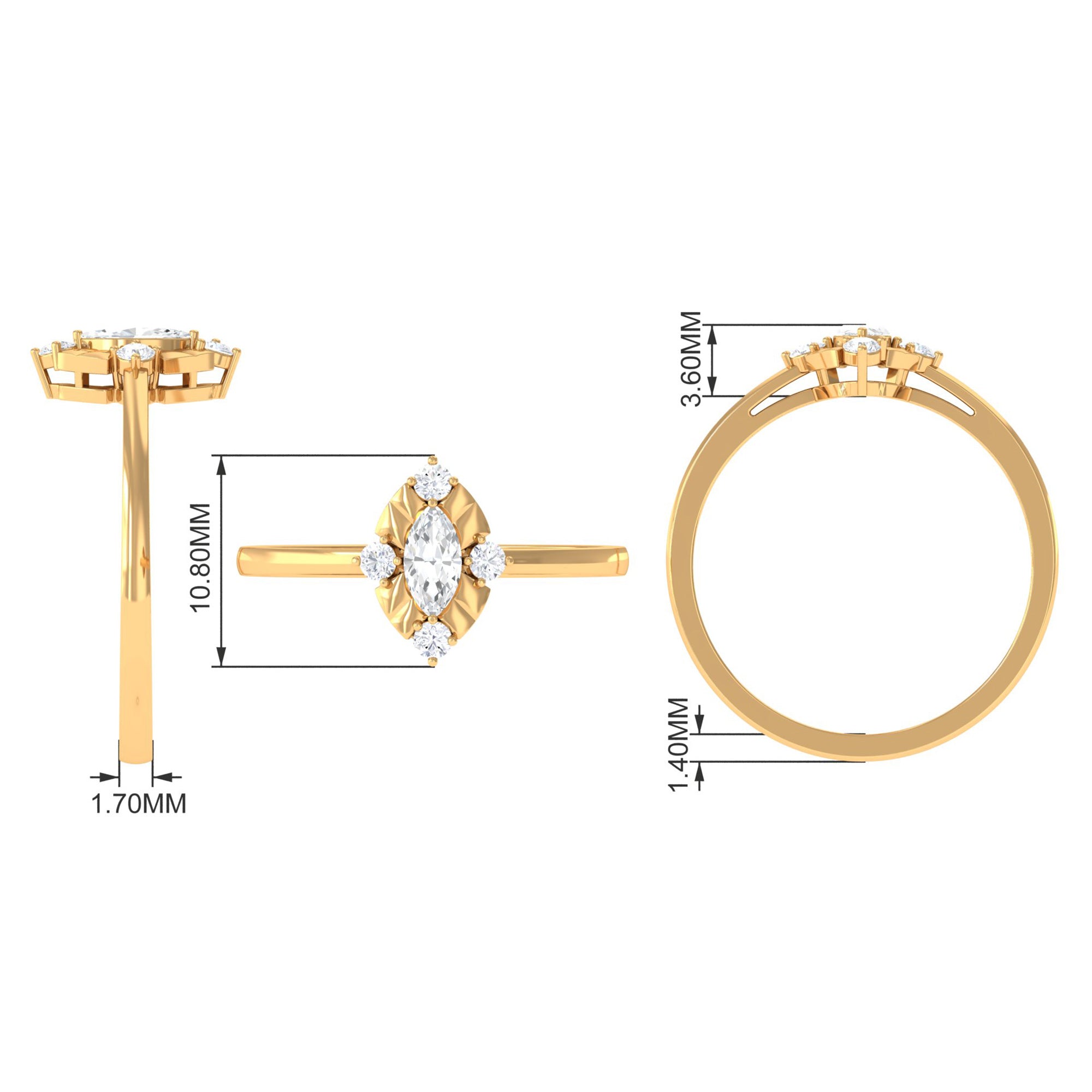 Rosec Jewels-Marquise Cut Cubic Zirconia Engagement Ring with Textured Detail