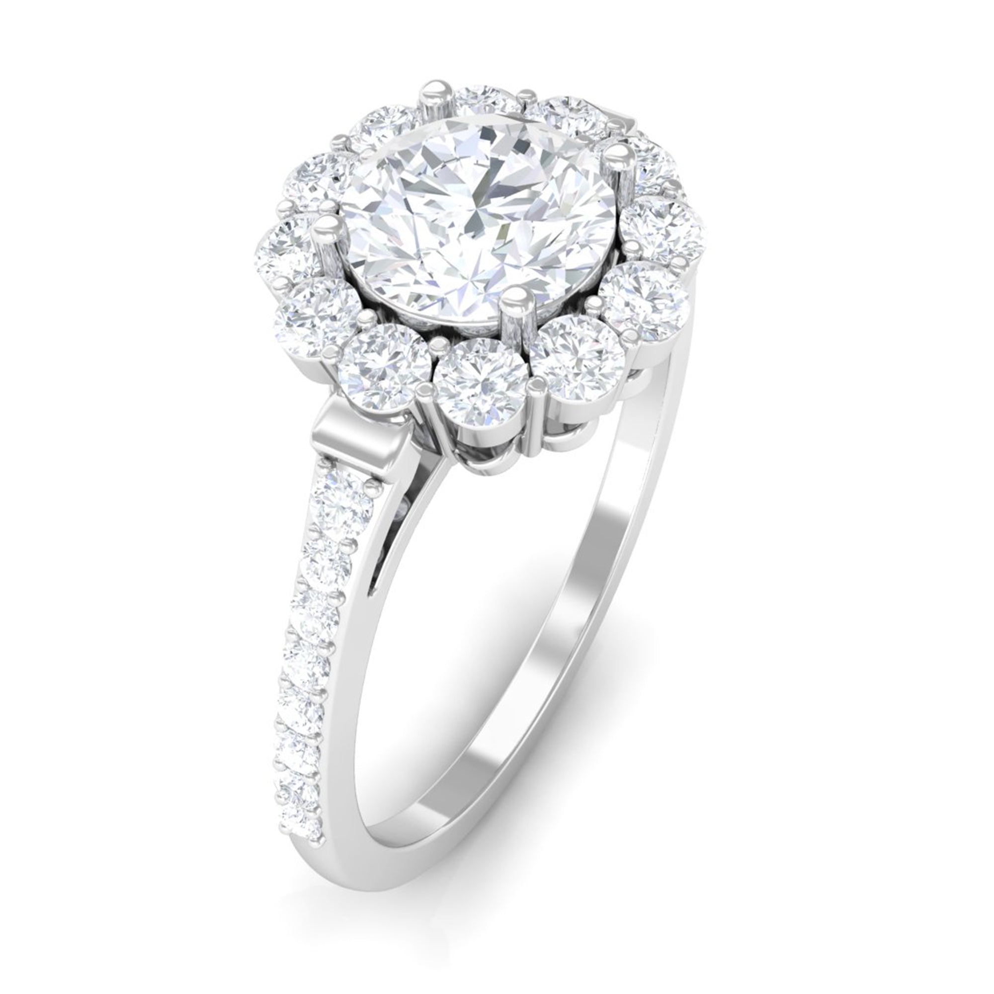1.9 Carat Round Cubic Zirconia Halo Engagement Ring AAAA - Rosec Jewels