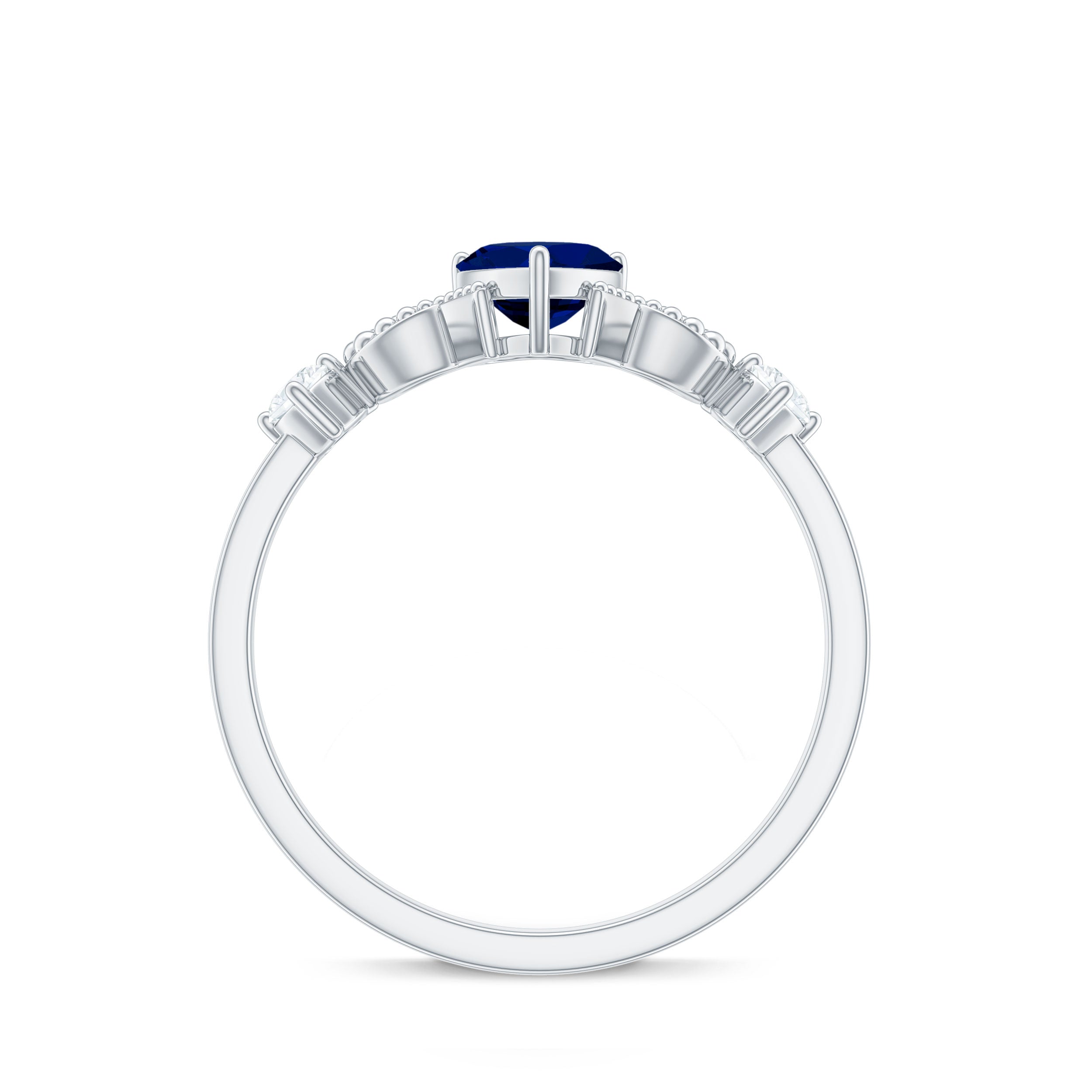 Rosec Jewels-Natural 0.6 Carat Blue Sapphire Heart Promise Ring with Diamond
