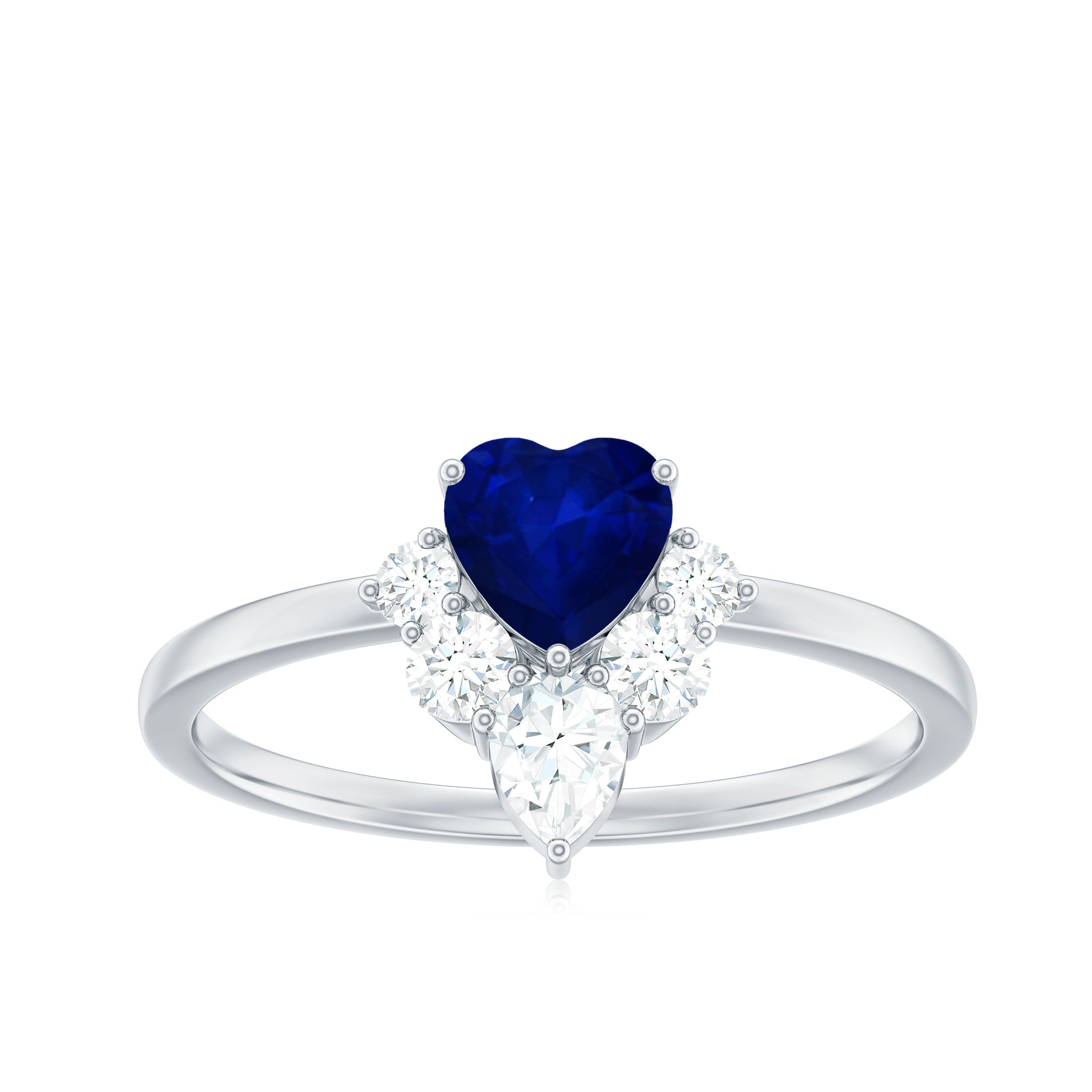 Rosec Jewels-Real 0.6 Carat Heart Shape Blue Sapphire Promise Ring with Diamond