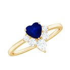 Rosec Jewels-Real 0.6 Carat Heart Shape Blue Sapphire Promise Ring with Diamond