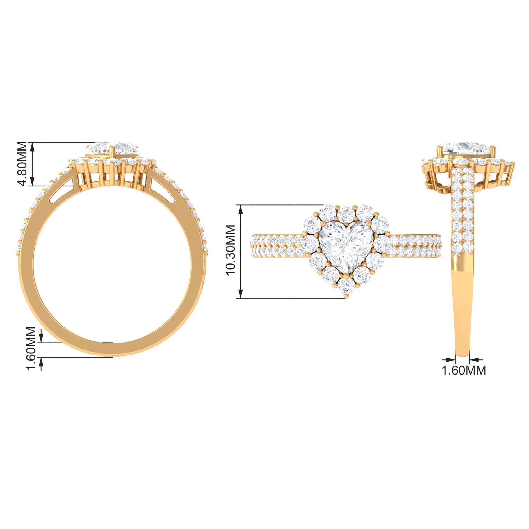 2 CT Zircon Heart Engagement Ring with Halo and Side Stones AAAA - Rosec Jewels