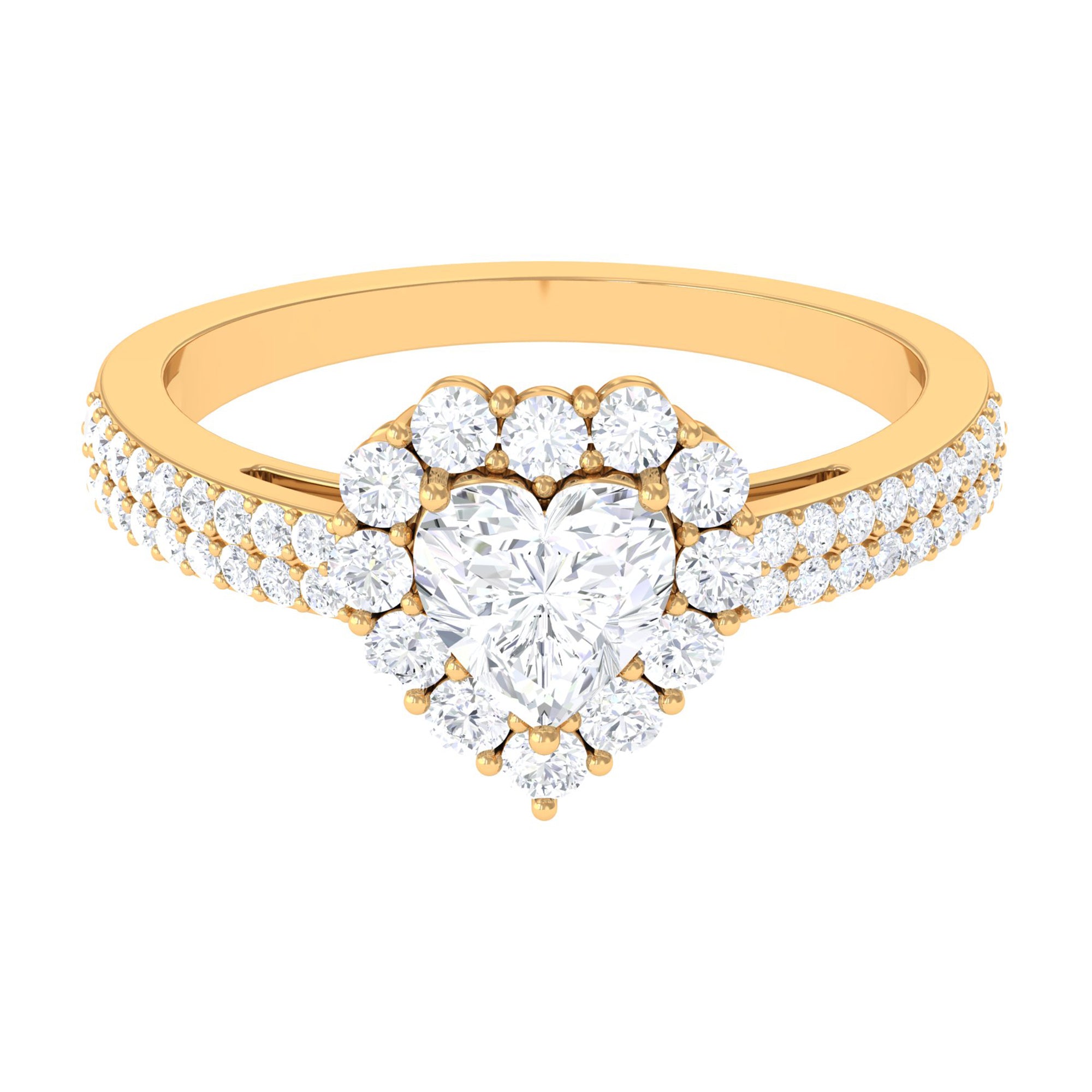 2 CT Zircon Heart Engagement Ring with Halo and Side Stones AAAA - Rosec Jewels