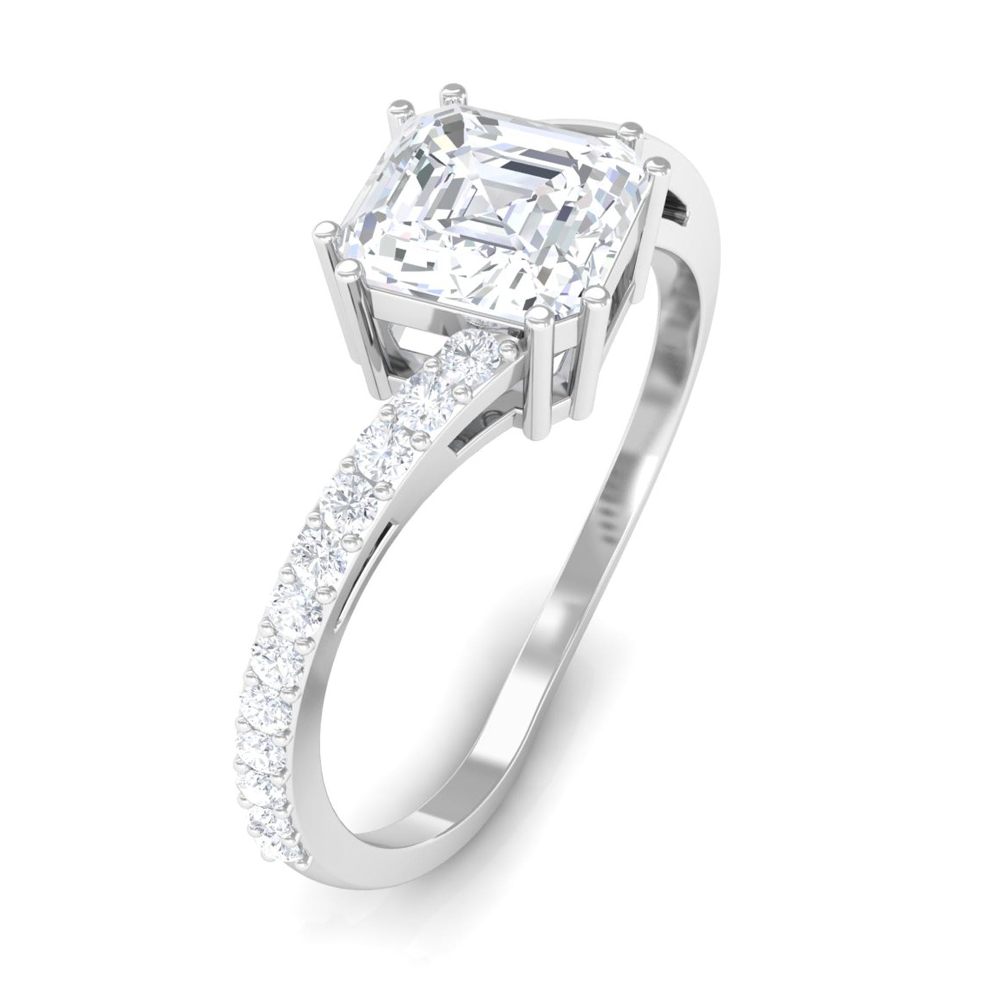 1.75 CT Asscher Cut Solitaire Zircon Bypass Engagement Ring AAAA - Rosec Jewels
