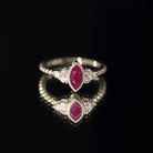 Vintage Style 0.75 Carat Ruby Marquise Engagement Ring with Diamond Trio AAA - Rosec Jewels
