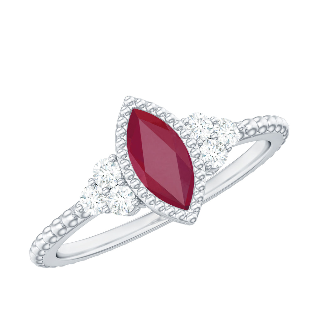 Bezel Set Marquise Ruby Solitaire Promise Ring with Diamond Trio Ruby - ( AAA ) - Quality - Rosec Jewels