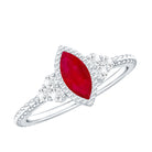Vintage Style 0.75 Carat Ruby Marquise Engagement Ring with Diamond Trio AAA - Rosec Jewels