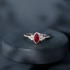 Vintage Style 0.75 Carat Ruby Marquise Engagement Ring with Diamond Trio AAA - Rosec Jewels